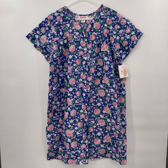 Vintage‎ 80s Colorful floral House Dress Muumuu Nightgown Lady Lindsay size xl - Picture 1 of 9